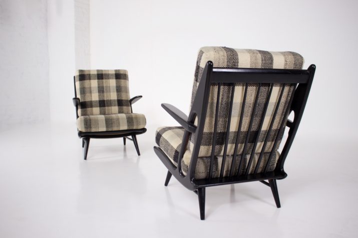 Pair of black lacquered armchairs 1950s