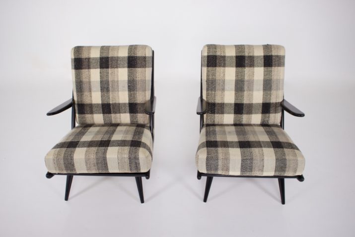 Pair of black lacquered armchairs 1950s