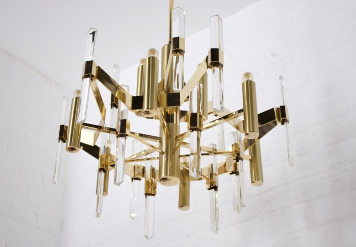 Gaetano Sciolari brass & crystal chandelier.