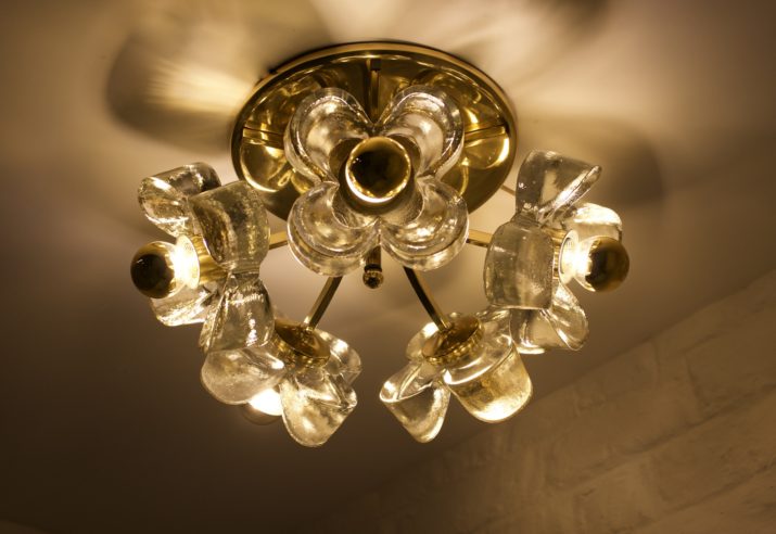 Simon & Schelle brass ceiling light & flowers
