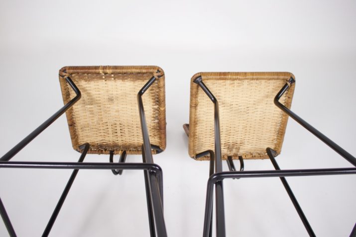 Pair of modernist stools in rattan Erwin Behr