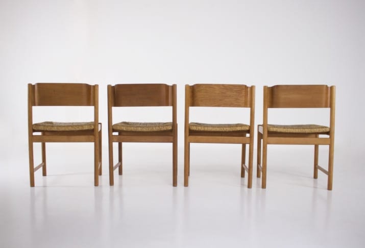 4 Modernist straw chairs.