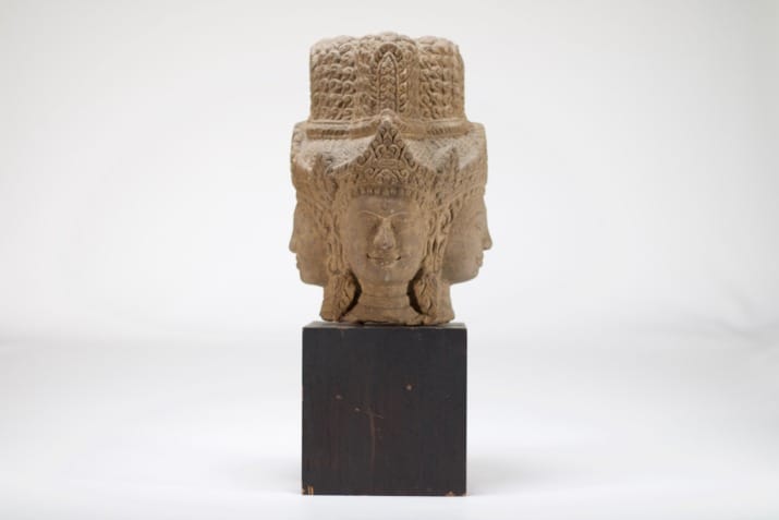 Stoneware Brahma head, Khmer style.
