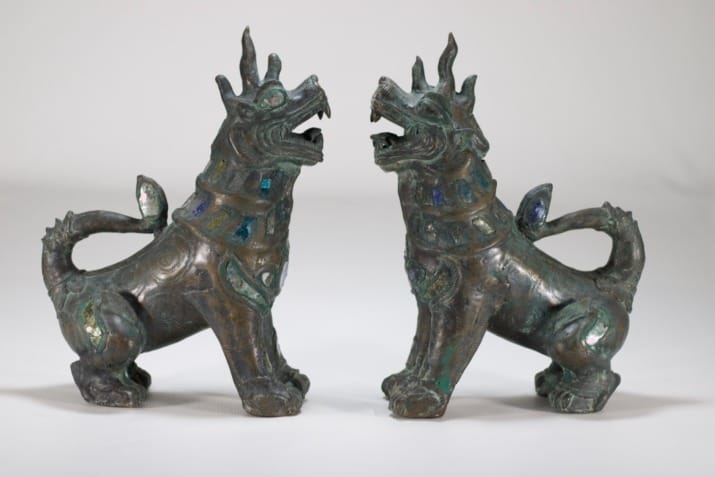 Pair of bronze guardian lions