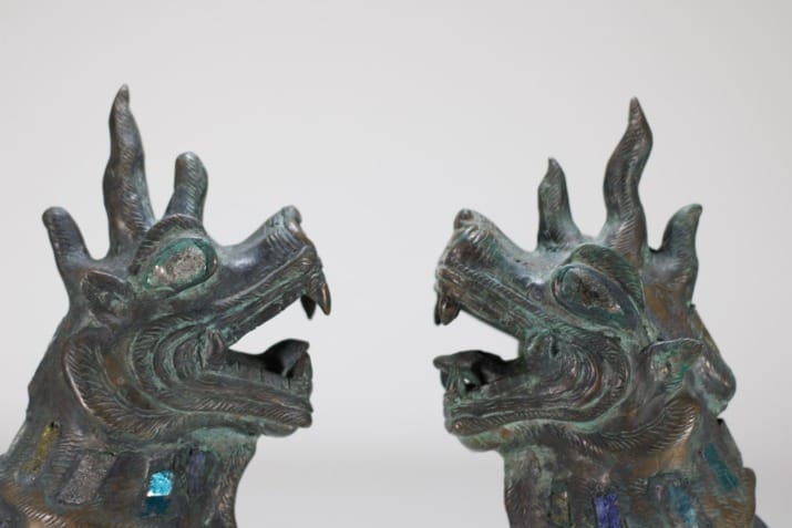 Pair of bronze guardian lions